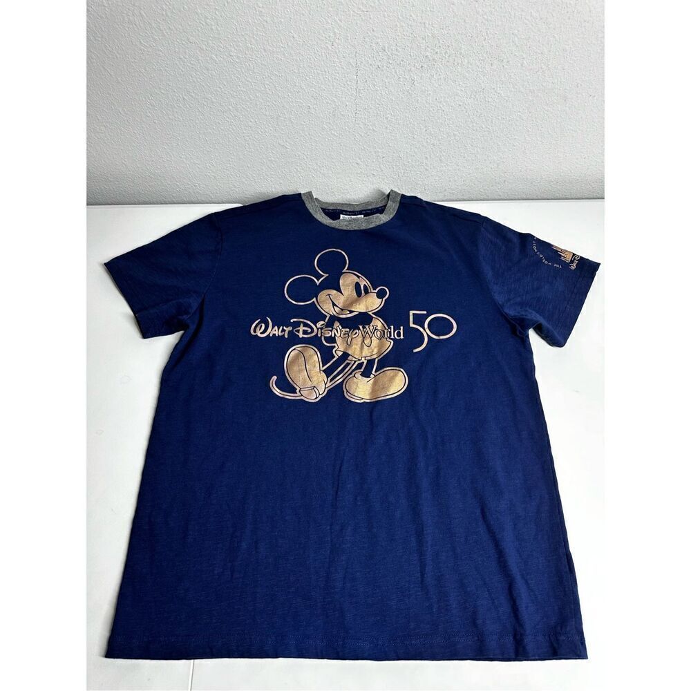 Walt Disney World 50th Anniversary Mickey Ringer T-Shirt Blue Size Medium Disney